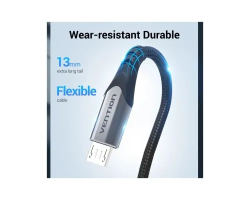 Дата кабель USB 2.0 AM to Micro 5P 0.25m 3.0A (18W) PVC Gray Aluminum Alloy Vention (COAHC)