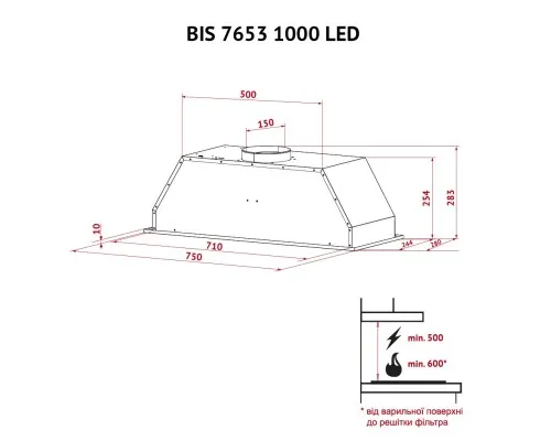 Вытяжка кухонная Perfelli BIS 7653 BL 1000 LED