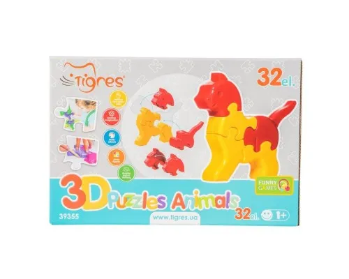 Развивающая игрушка Tigres 3D пазлы Животные - 4 шт, 32 элемента (39355)