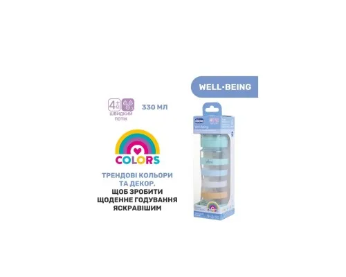 Бутылочка для кормления Chicco Well-Being Colors с силиконовой соской 4м+ 330 мл Мятная (28637.21)