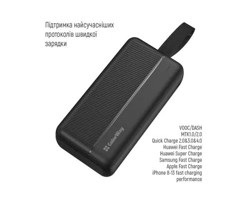Батарея универсальная ColorWay 30 000 mAh High-power 2 PD/20W, QC/3.0, USB-C/Micro-USB (CW-PB300LPC2BK-PD)