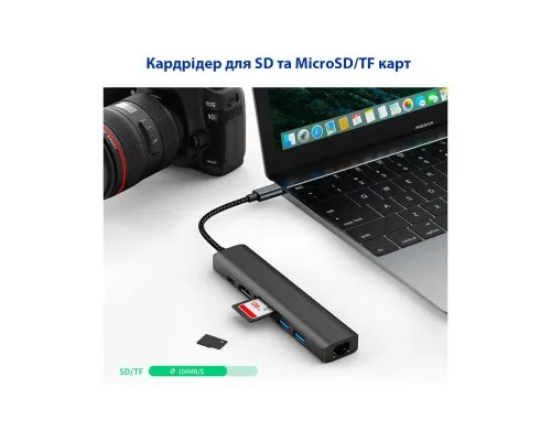 Концентратор Dynamode 7-in-1 USB-C to HDTV 4K/30Hz, 2хUSB3.0, RJ45, USB-C PD 100W, SD/MicroSD (BYL-2303)