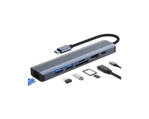 Концентратор Dynamode 7-in-1 USB-C to HDTV 4K/30Hz, 2хUSB3.0, RJ45, USB-C PD 100W, SD/MicroSD (BYL-2303)