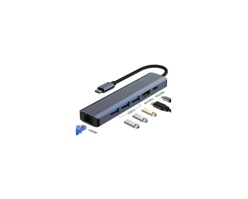 Концентратор Dynamode 7-in-1 USB-C to HDTV 4K/30Hz, 2хUSB3.0, RJ45, USB-C PD 100W, SD/MicroSD (BYL-2303)