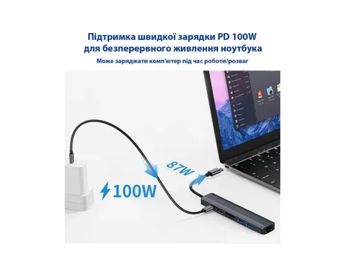 Концентратор Dynamode 7-in-1 USB-C to HDTV 4K/30Hz, 2хUSB3.0, RJ45, USB-C PD 100W, SD/MicroSD (BYL-2303)