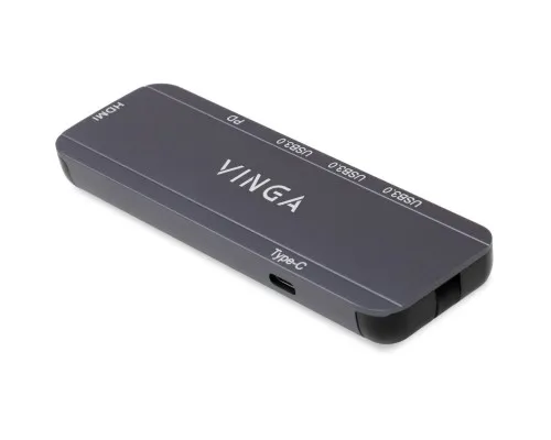 Концентратор Vinga USB-C 3.1 to HDMI+3xUSB3.0+PD100W+USB-C foldable cable (VHYC6FC)