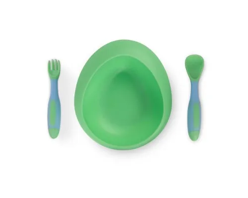 Набор детской посуды Baboo мисочка, гибкие вилка и ложка, чашка непроливайка, 6+ (10-003 зеленый)
