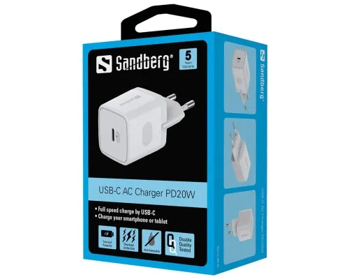 Зарядний пристрій Sandberg USB-C PD QC 3.0 20W (441-42)