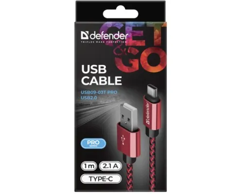 Дата кабель USB 2.0 AM to Type-C 1.0m USB09-03T PRO red Defender (87813)