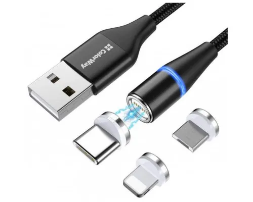 Дата кабель USB 2.0 AM to Lightning + Micro 5P + Type-C 1.0m Magnetic ColorWay (CW-CBUU038-BK)