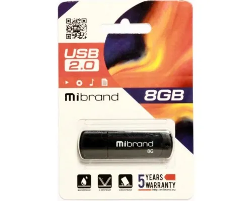 USB флеш накопитель Mibrand 8GB Grizzly Black USB 2.0 (MI2.0/GR8P3B)