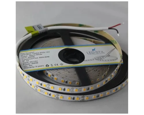 Світлодіодна стрічка LED-STIL 3000K 6 Вт/м 2835 120 діодів IP33 12 Вольт 850 lm тепле світло (DFP2835-120A3-IP33-12V)