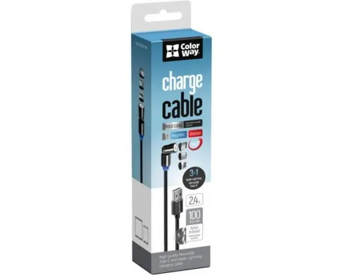 Дата кабель USB 2.0 AM to Lightning + Micro 5P + Type-C 1.0m Magnetic Ro ColorWay (CW-CBUU037-BK)