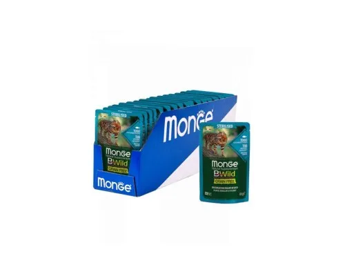 Вологий корм для кішок Monge BWild Cat Free Wet Sterilized тунець з креветками 85 г (8009470012799)