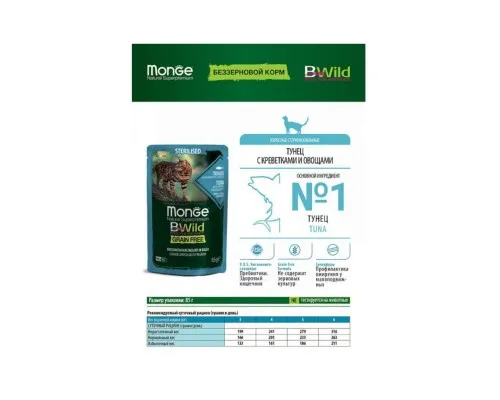 Вологий корм для кішок Monge BWild Cat Free Wet Sterilized тунець з креветками 85 г (8009470012799)