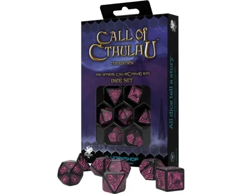 Набір кубиків для настільних ігор Q-Workshop Call of Cthulhu 7th Edition Black magenta Dice Set (SCTR3P)