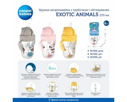 Поїльник-непроливайка Canpol babies Exotic Animals з трубочкою і обтяжувачем 270 мл Жовта (56/606_yel)