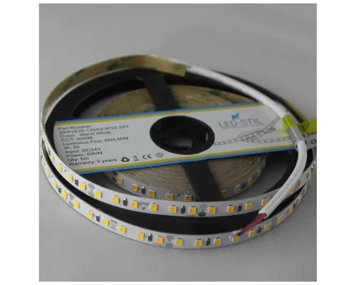 Светодиодная лента LED-STIL 3000K 6 Вт/м 2835 128 діодів IP33 24 Вольта 850 lm тепле світло (DFP2835-128A3-IP33-24V)