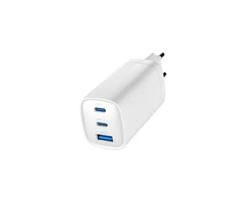 Зарядний пристрій Gembird USB-A + 2xType-C (PD18W + QC3.0 27W) white (TA-UC-PDQC65-01-W)