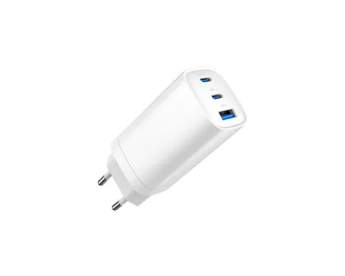 Зарядное устройство Gembird USB-A + 2xType-C (PD18W + QC3.0 27W) white (TA-UC-PDQC65-01-W)