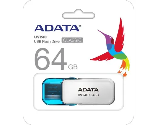 USB флеш накопичувач ADATA 64GB AUV 240 White USB 2.0 (AUV240-64G-RWH)