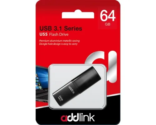 USB флеш накопичувач AddLink 64GB U55 Black USB 3.1 (ad64GBU55B3)