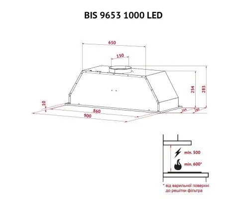 Витяжка кухонна Perfelli BIS 9653 I 1000 LED