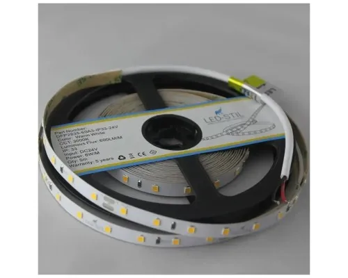 Світлодіодна стрічка LED-STIL 3000K 6 Вт/м 2835 60 діодів IP33 24 Вольта 550 lm (DFP2835-60A3-IP33-24V)