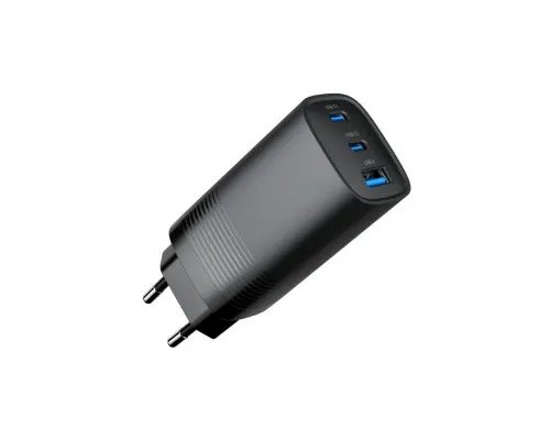 Зарядний пристрій Gembird USB-A + 2xType-C (PD18W + QC3.0 27W) black (TA-UC-PDQC65-01-BK)