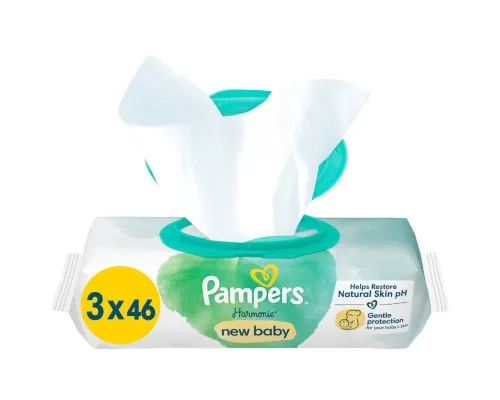 Детские влажные салфетки Pampers Harmonie New baby 3 пачки х 46 шт (8700216201025)