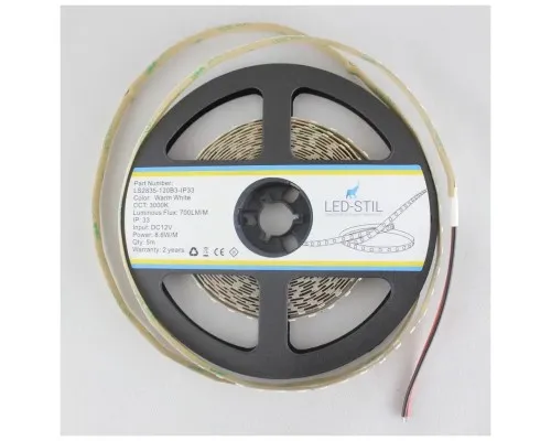 Светодиодная лента LED-STIL 3000K 8,6 Вт/м 2835 120 діодів IP33 12 Вольт 700 lm (LS2835-120B3-IP33)