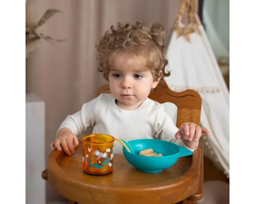 Тарелка детская Baboo с крышкой и ложечкой, от 6 месяцев (зелено-оранжевая) (9-028)