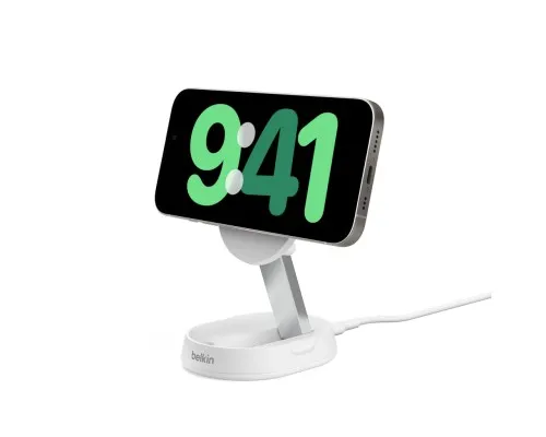 Зарядний пристрій Belkin 15W Magnetic Stand Qi2 white (WIA008BTWH)