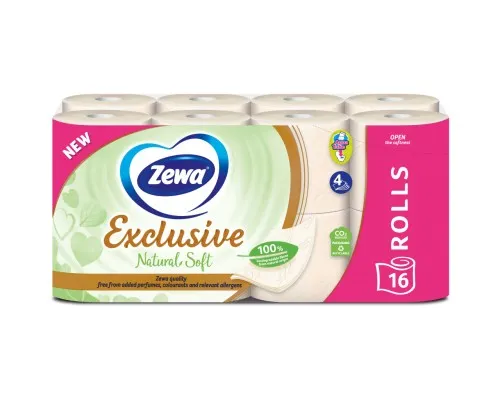 Туалетний папір Zewa Exclusive Natural Soft 4 шари 16 рулонів (7322541361918)