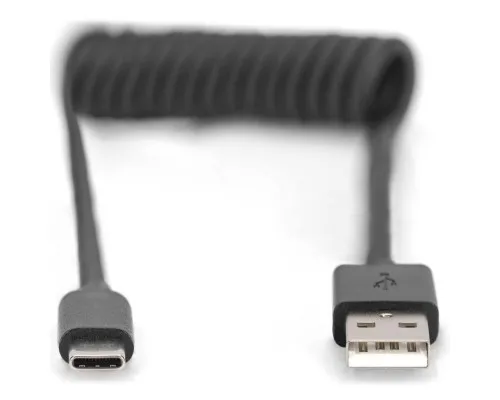 Дата кабель USB 2.0 AM to Type-C 1.0m (0.32m) spiral black Digitus (AK-300430-006-S)