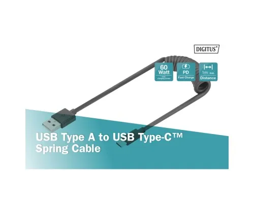 Дата кабель USB 2.0 AM to Type-C 1.0m (0.32m) spiral black Digitus (AK-300430-006-S)