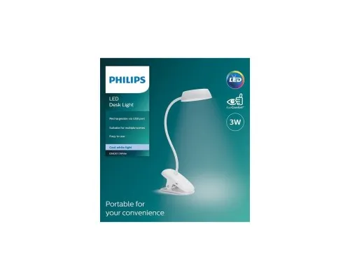 Настольная лампа Philips LED Reading Desk lamp Donutclip 3W, 4000K, 1200mAh (Lithium battery), білий (929003179727)