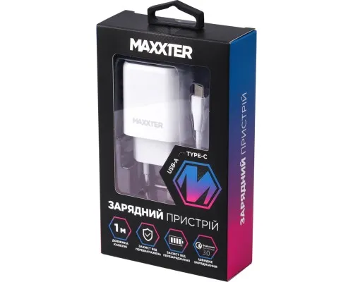 Зарядное устройство Maxxter 1 USB + cable Type-C (WC-QC-AtC-01)
