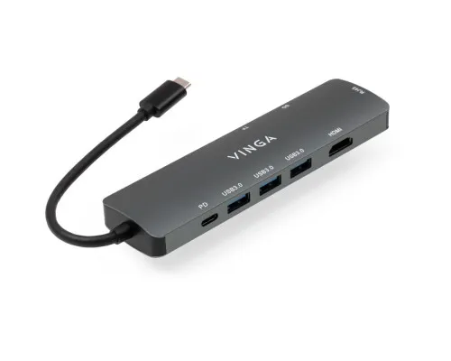 Концентратор Vinga USB-C 3.1 to HDMI+RJ45_1Gbps+3xUSB3.0+SD/TF+PD100W (VHYC8)