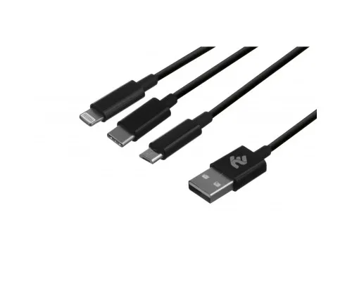 Дата кабель USB 2.0 AM to Lightning + Micro 5P + Type-C 1.2m black 2E (2E-CCMTLAB-BL)