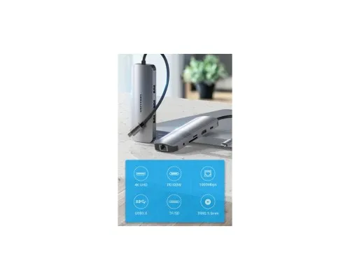 Концентратор Vention USB3.1 Type-C --> HDMI/USB 3.0x3/RJ45/SD/TF/TRRS 3.5mm/PD 10 (TOLHB)