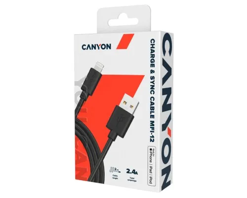 Дата кабель USB 2.0 AM to Lightning 1.0m MFI black Canyon (CNS-MFIC12B)