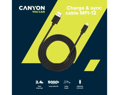 Дата кабель USB 2.0 AM to Lightning 1.0m MFI black Canyon (CNS-MFIC12B)