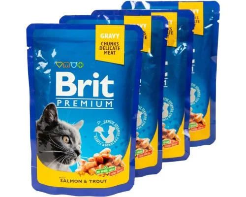 Вологий корм для кішок Brit Premium Cat з лососем та фореллю 3+1 100 г (2700000030325)