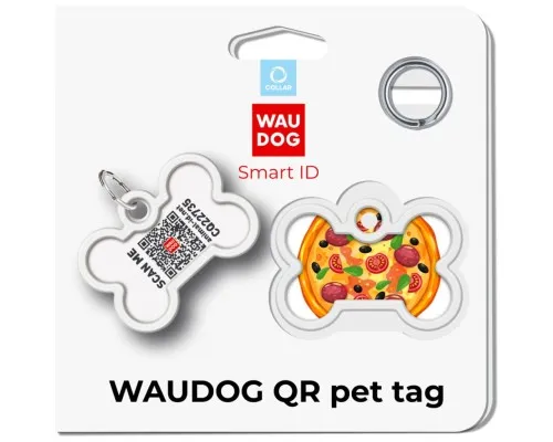 Адресник для животных WAUDOG Smart ID с QR паспортом Пицца, кость 40х28 мм (231-4038)