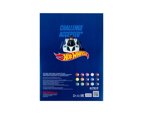 Кольоровий папір Kite А4 двосторонній Hot Wheels 15арк/15 кол (HW24-250)