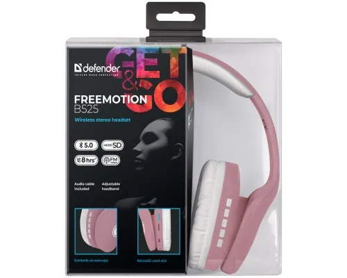 Наушники Defender FreeMotion B525 Bluetooth Pink-White (63528)