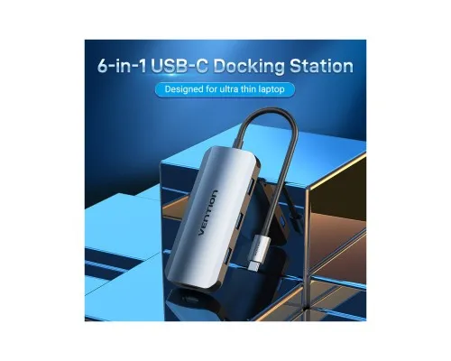 Концентратор Vention USB3.1 Type-C --> HDMI/USB-C Gen 1/USB 3.0x3/PD 100W Hub 6-i (TOFHB)