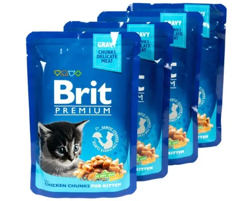 Вологий корм для кішок Brit Premium Cat з куркою для кошенят 3+1 100 г (2700000030349)