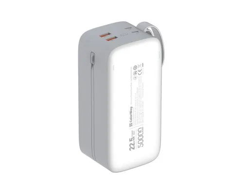 Батарея универсальная ColorWay 50 000 mAh Powerful (USB QC3.0 + USB-C Power Delivery 22.5W) (CW-PB500LPA4WT-PDD)